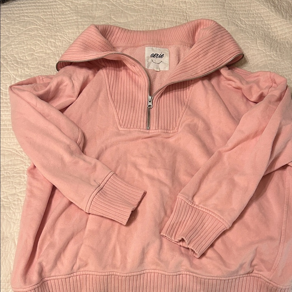 Aerie Blush Pink Quarter Zip Sweater